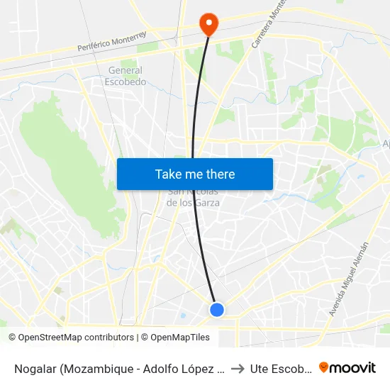 Nogalar (Mozambique - Adolfo López Mateos) to Ute Escobedo map