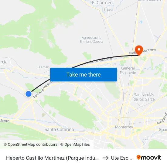 Heberto Castillo Martínez (Parque Industrial Interlogis 2) to Ute Escobedo map