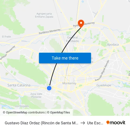Gustavo Díaz Ordaz (Rincón de Santa María - Río San Juan) to Ute Escobedo map
