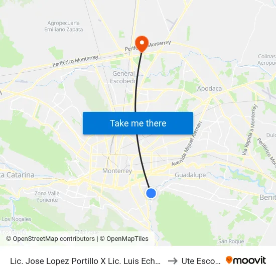 Lic. Jose Lopez Portillo X Lic. Luis Echeverria Alvarez to Ute Escobedo map