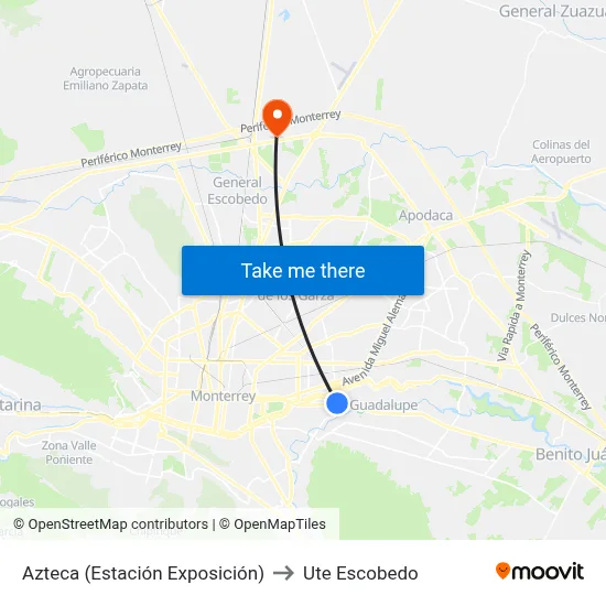 Azteca (Estación Exposición) to Ute Escobedo map