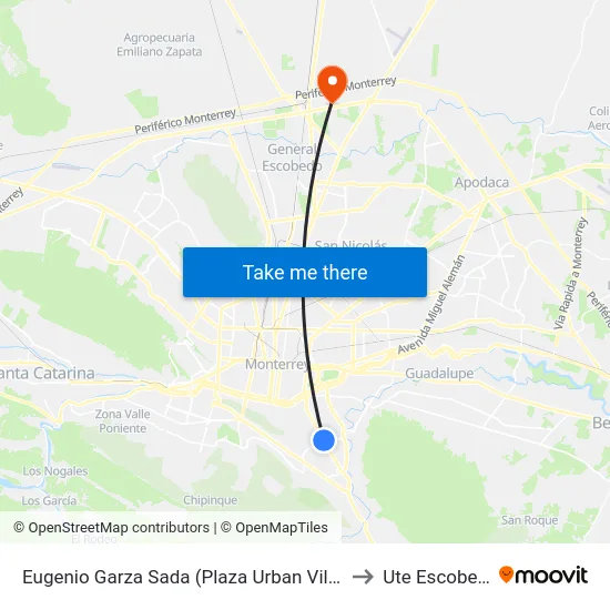 Eugenio Garza Sada (Plaza Urban Village) to Ute Escobedo map