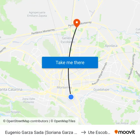 Eugenio Garza Sada (Soriana Garza Sada) to Ute Escobedo map