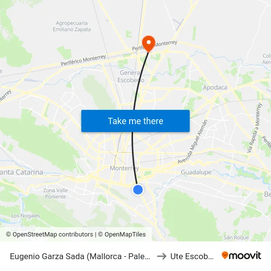 Eugenio Garza Sada (Mallorca - Palestina) to Ute Escobedo map