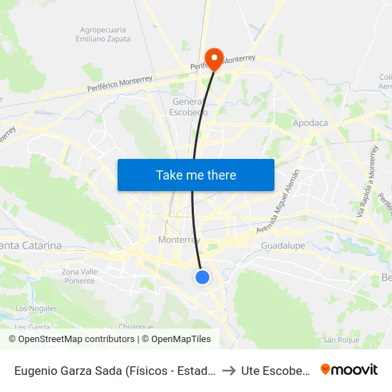 Eugenio Garza Sada (Físicos - Estado) to Ute Escobedo map