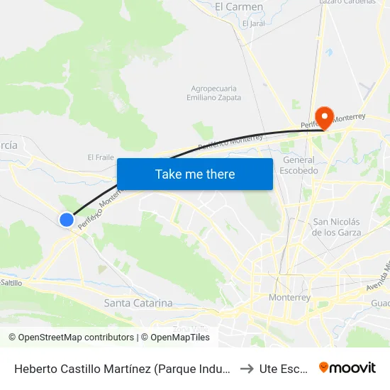 Heberto Castillo Martínez (Parque Industrial Interlogis 1) to Ute Escobedo map