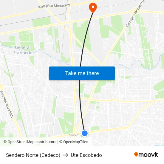 Sendero Norte (Cedeco) to Ute Escobedo map