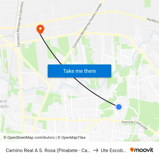 Camino Real A S. Rosa (Pinabete - Castaño) to Ute Escobedo map