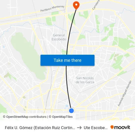Félix U. Gómez (Estación Ruiz Cortines) to Ute Escobedo map
