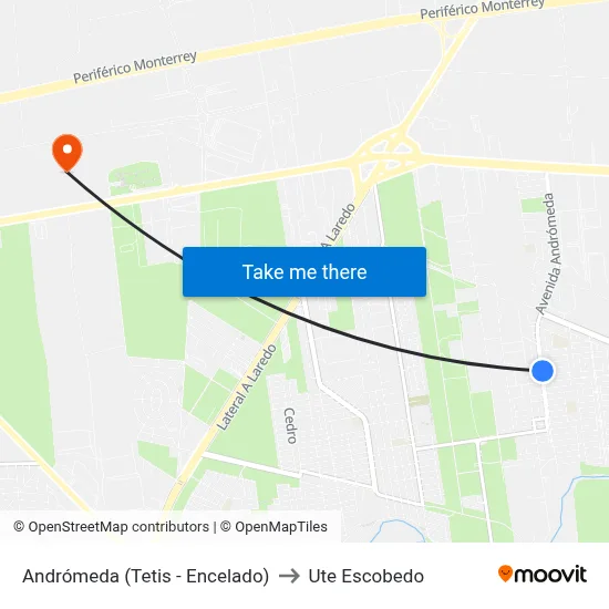 Andrómeda (Tetis - Encelado) to Ute Escobedo map