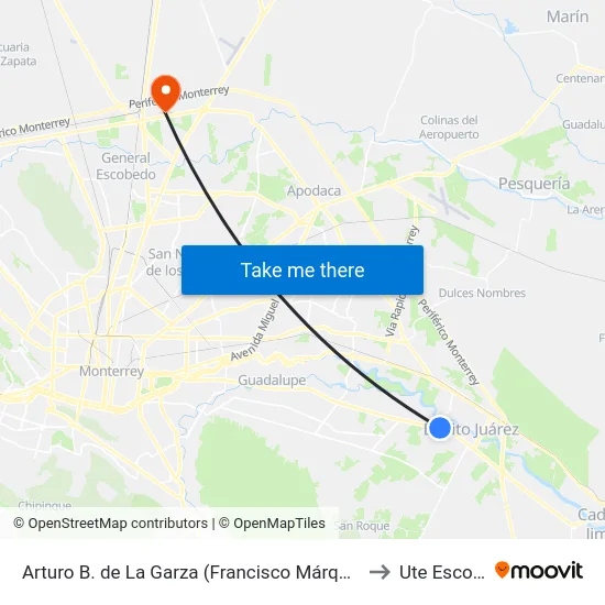 Arturo B. de La Garza (Francisco Márquez - El Sabinal) to Ute Escobedo map