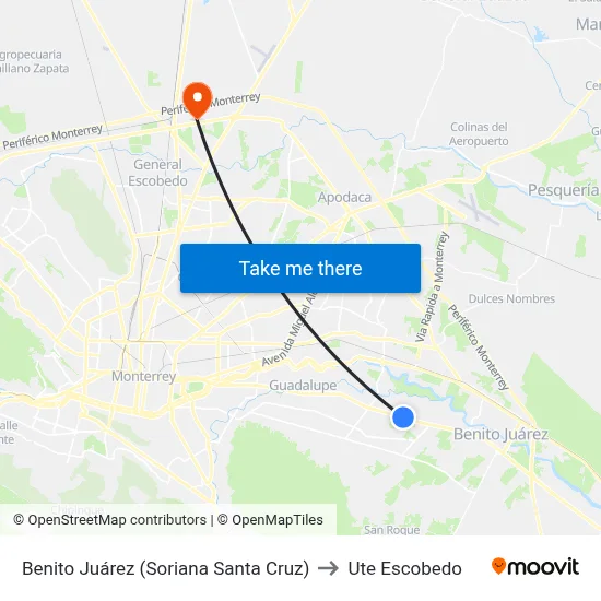 Benito Juárez (Soriana Santa Cruz) to Ute Escobedo map