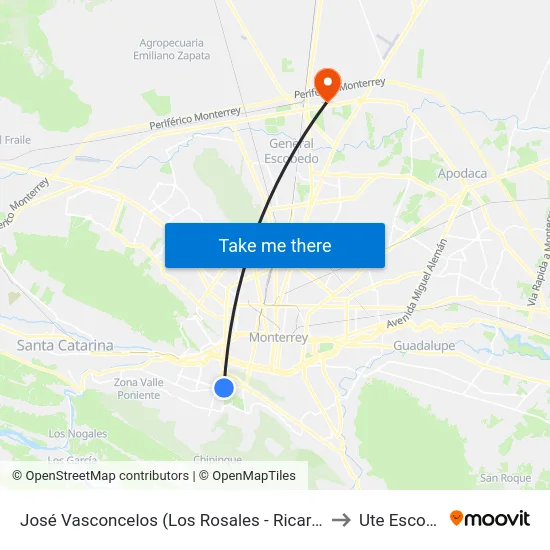 José Vasconcelos (Los Rosales - Ricardo Margáin) to Ute Escobedo map