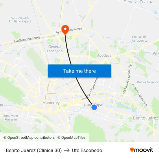 Benito Juárez (Clínica 30) to Ute Escobedo map