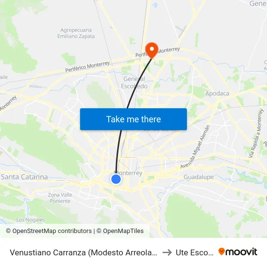 Venustiano Carranza (Modesto Arreola - Washington) to Ute Escobedo map