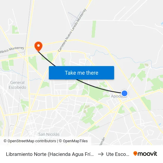 Libramiento Norte (Hacienda Agua Fría - Reforma) to Ute Escobedo map
