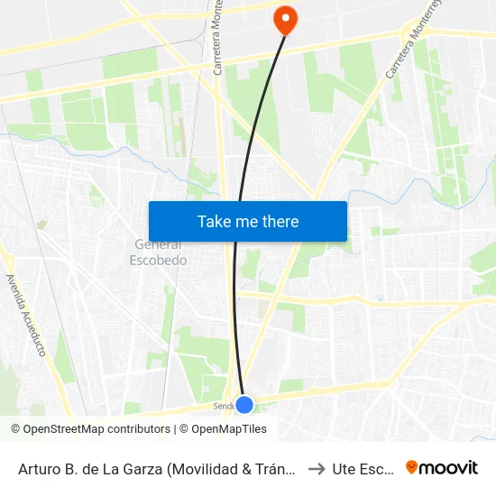 Arturo B. de La Garza (Movilidad & Tránsito de San Nicolás) to Ute Escobedo map