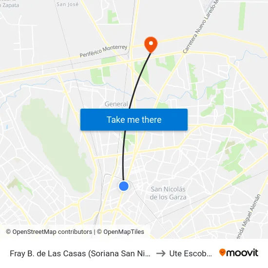 Fray B. de Las Casas (Soriana San Nicolás) to Ute Escobedo map