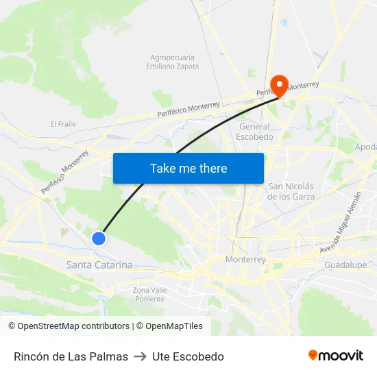 Rincón de Las Palmas to Ute Escobedo map