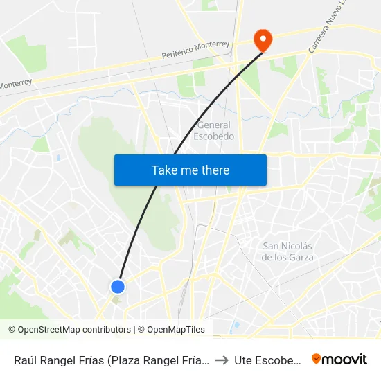 Raúl Rangel Frías (Plaza Rangel Frías) to Ute Escobedo map