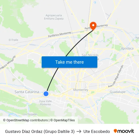 Gustavo Díaz Ordaz (Grupo Daltile 3) to Ute Escobedo map