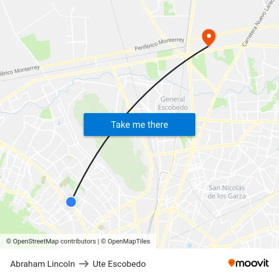 Abraham Lincoln to Ute Escobedo map