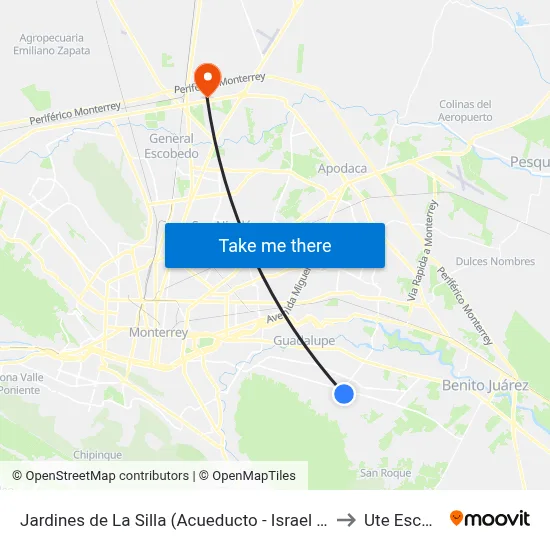 Jardines de La Silla (Acueducto - Israel Cavazos Garza) to Ute Escobedo map