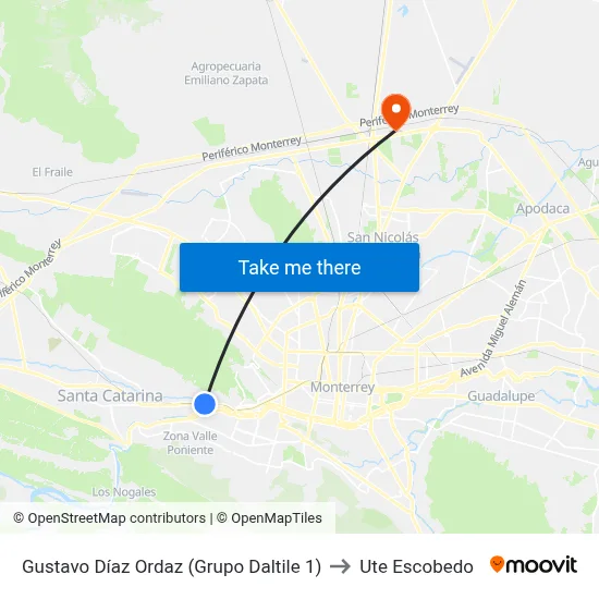 Gustavo Díaz Ordaz (Grupo Daltile 1) to Ute Escobedo map