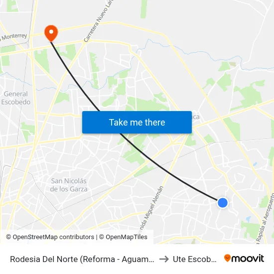 Rodesia Del Norte (Reforma - Aguamarina) to Ute Escobedo map