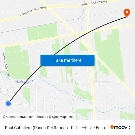 Raúl Caballero (Paseo Del Reposo - Fidel Velázquez) to Ute Escobedo map