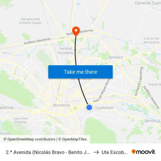 2.ª Avenida (Nicolás Bravo - Benito Juárez) to Ute Escobedo map