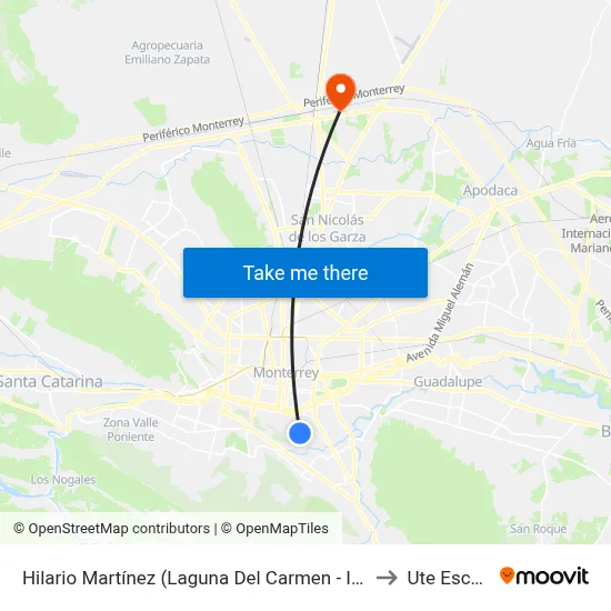 Hilario Martínez (Laguna Del Carmen - Isabel La Católica) to Ute Escobedo map