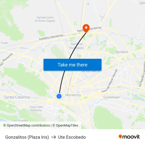 Gonzalitos (Plaza Iris) to Ute Escobedo map