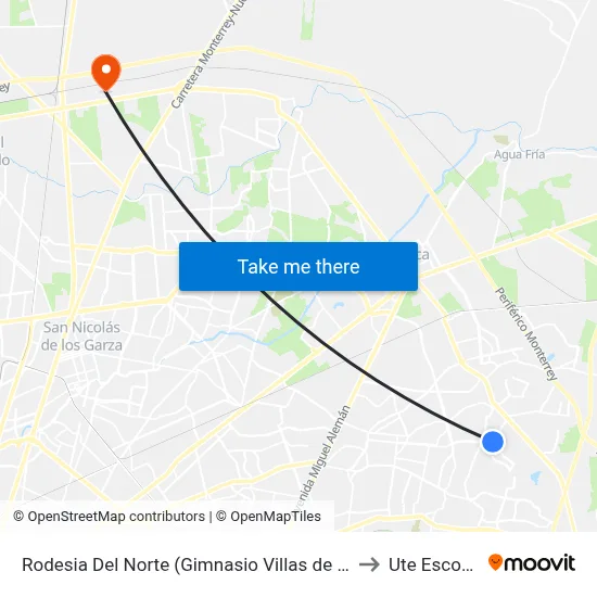 Rodesia Del Norte (Gimnasio Villas de San Carlos) to Ute Escobedo map