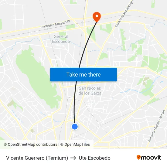 Vicente Guerrero (Ternium) to Ute Escobedo map