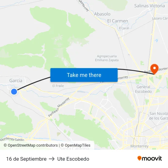 16 de Septiembre to Ute Escobedo map