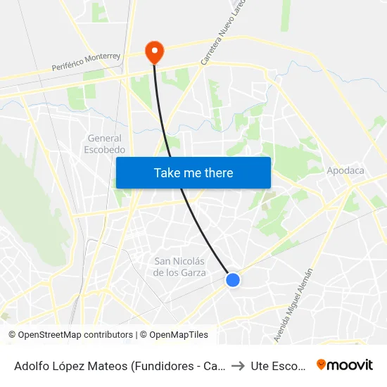 Adolfo López Mateos (Fundidores - Casa Blanca) to Ute Escobedo map