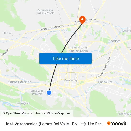 José Vasconcelos (Lomas Del Valle - Bosques Chapultepec) to Ute Escobedo map