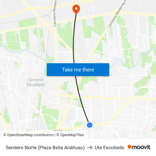 Sendero Norte (Plaza Bella Anáhuac) to Ute Escobedo map