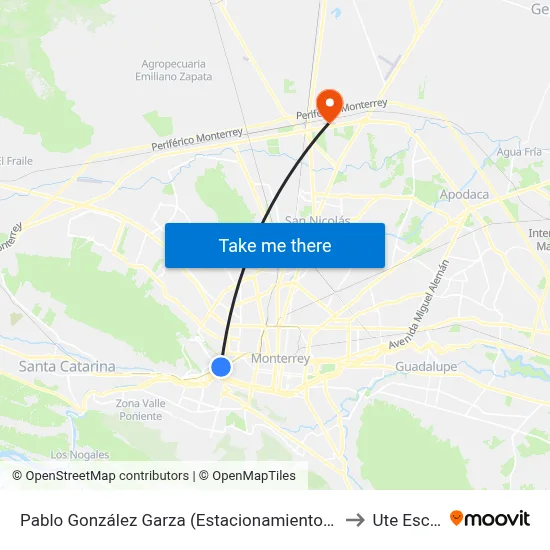 Pablo González Garza (Estacionamiento de Galerías Monterrey) to Ute Escobedo map