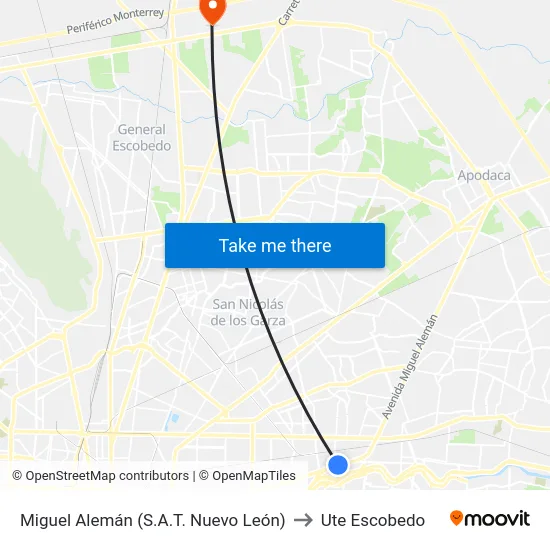 Miguel Alemán (S.A.T. Nuevo León) to Ute Escobedo map