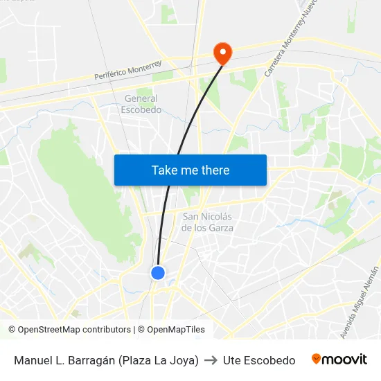 Manuel L. Barragán (Plaza La Joya) to Ute Escobedo map
