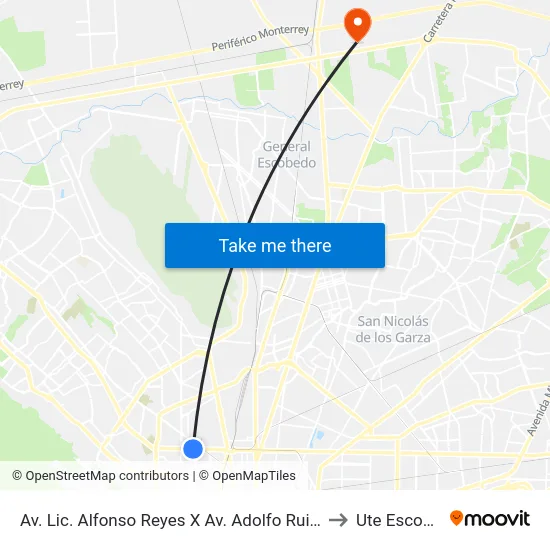Av. Lic. Alfonso Reyes X Av. Adolfo Ruiz Cortínes to Ute Escobedo map