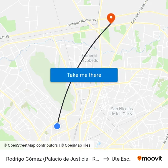 Rodrigo Gómez (Palacio de Justicia - Rosendo Márquez) to Ute Escobedo map