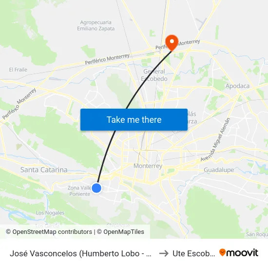 José Vasconcelos (Humberto Lobo - Río Mosa) to Ute Escobedo map