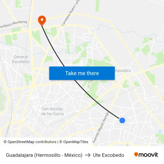 Guadalajara (Hermosillo - México) to Ute Escobedo map
