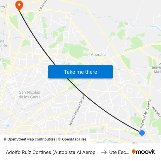 Adolfo Ruíz Cortines (Autopista Al Aeropuerto - Bello Amanecer) to Ute Escobedo map