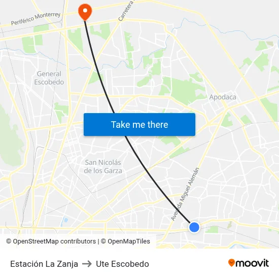 Estación La Zanja to Ute Escobedo map