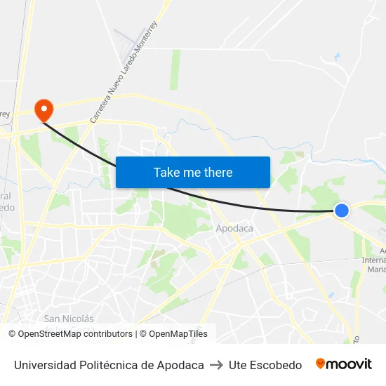 Universidad Politécnica de Apodaca to Ute Escobedo map