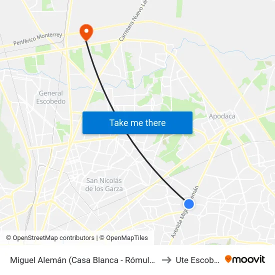 Miguel Alemán (Casa Blanca - Rómulo Garza) to Ute Escobedo map